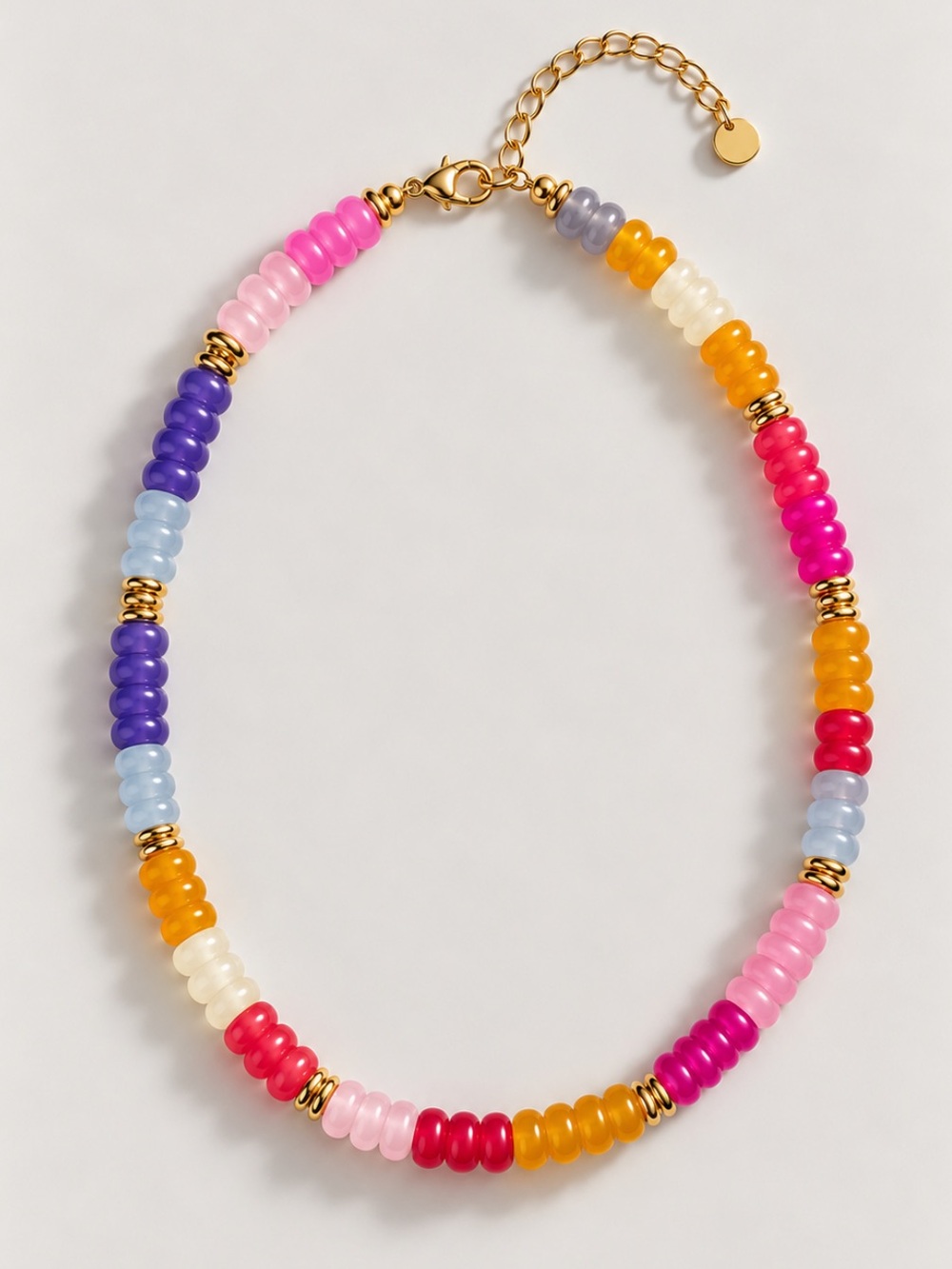 New! Pink Orange Gold Colorblock Beaded Necklace NWOT 4008